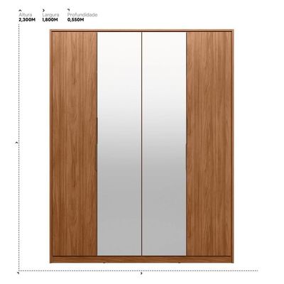 Guarda Roupa Casal 4 Portas Com Espelho E 3 Gavetas Attore Nogueira Touch