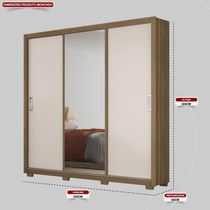 Guarda Roupa Casal 3 Portas Com Espelho E 2 Gavetas Residence Amêndola Touch-off White