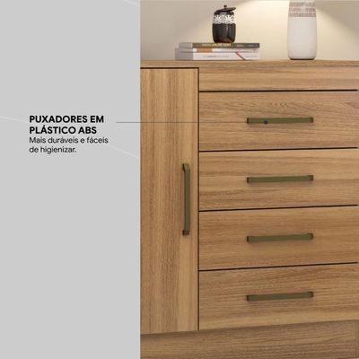 Cômoda 4 Gavetas 1 Porta Com Rodizios Montevidéu Amêndola Touch