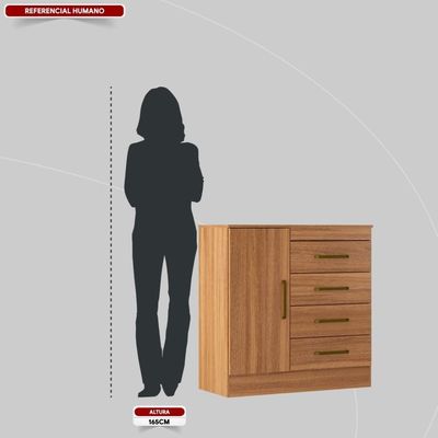 Cômoda 4 Gavetas 1 Porta Com Rodizios Montevidéu Amêndola Touch