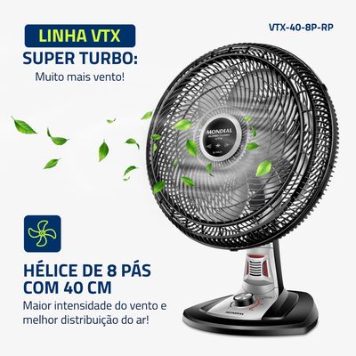 Ventilador de Mesa Mondial Turbo 8 Pás 40 cm Repelente Pastilha VTX-40-8P-RP 110V