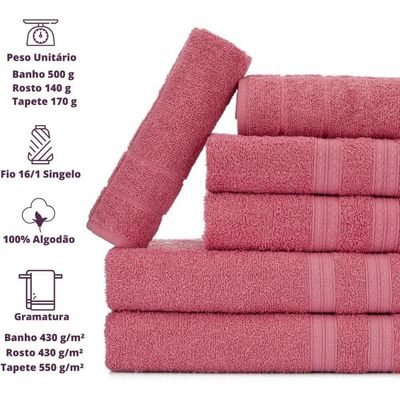 Jogo De Toalhas Gigante Itália Soft 2 Banhão + 2 Rosto + 2 Tapete Luxo 100% Algodão Rosê