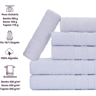 Jogo De Toalhas Gigante Itália Soft 2 Banhão + 2 Rosto + 2 Tapete Luxo 100% Algodão Branco