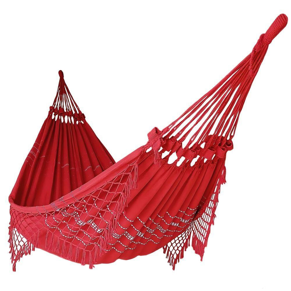 Rede De Dormir Descanso Casal 3,80m X 1,50m Algodão Premium Vermelha