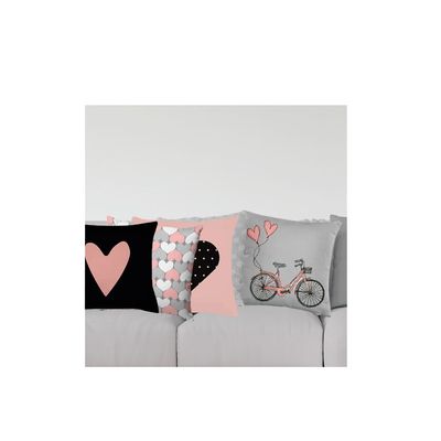 Capa Almofada Preta Coracao Rosa 40cm Rose Poa 2un