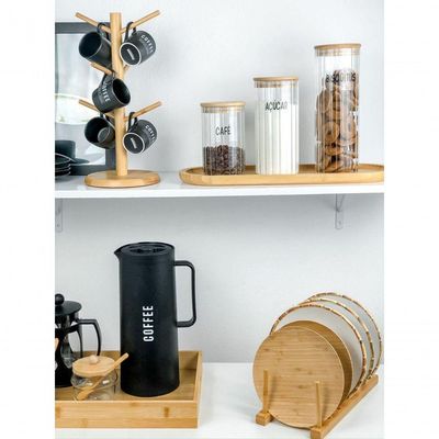 Pote De Vidro Canelado Com Tampa Bambu Wolff 1,1 Litros