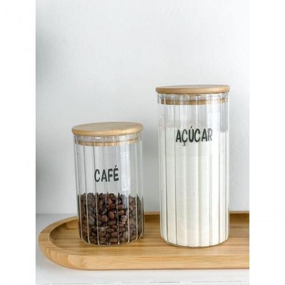 Pote De Vidro Canelado Com Tampa Bambu Wolff 1,1 Litros