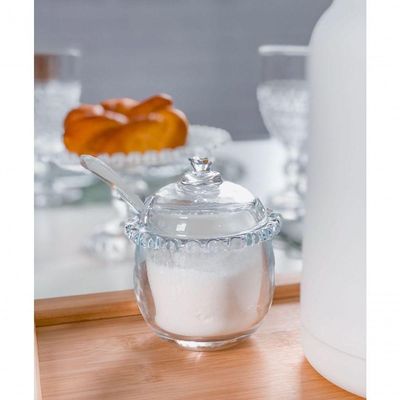 Combo Kit Açucareiro Meleira E Travessa Coração Lyor 3 Peças Transparente