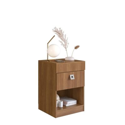 Mesa De Cabeceira Com Gabinete Oculto Lock Nogal