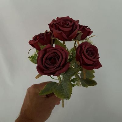Flor Artificial Buquê Com 5 Rosas 30cm
