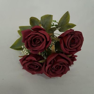Flor Artificial Buquê Com 5 Rosas 30cm