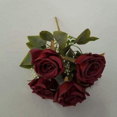 Flor Artificial Buquê Com 5 Rosas 30cm