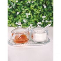 Combo Açucareiro + Meleira + Travessa Pearl Bolinha Wolff Transparente