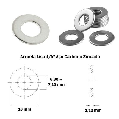 Arruela Lisa Zincada 1-4 100 Peças