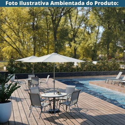 Mesa Redonda Arpoador Macaé Fratini 107 Cm Largura Alumínio Cinza Tampo De Vidro Com Furo Central