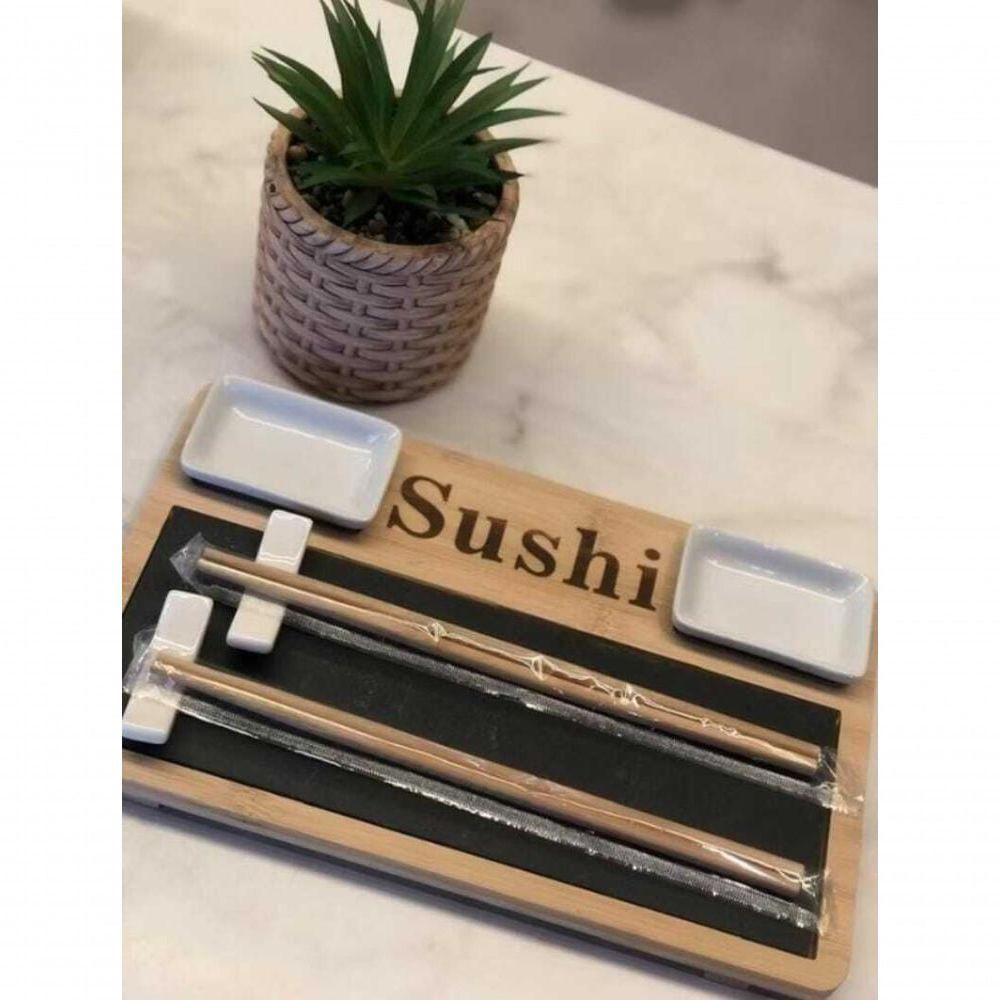 Kit Conjunto Refeição Oriental Para Sushi Em Ardosia