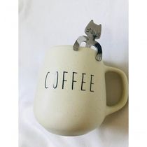 Caneca Bojuda Bege Colher Gatinho Coffee
