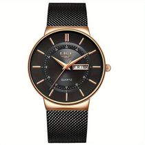 Relógio De Quartzo Lige Com Pulseira De Aço Inoxidável Dourado