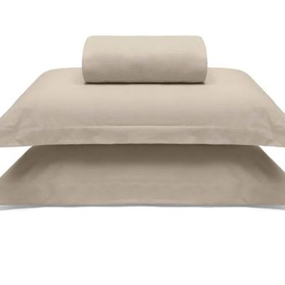 Jogo de Cama Buettner Casal Malha 100% Algodao Liso 3 Peças Image Bege