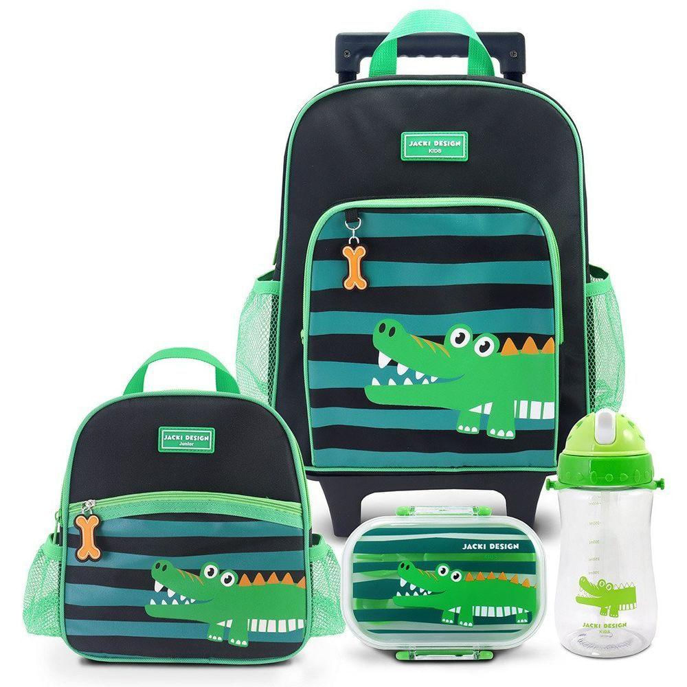 Conjunto De Mochila De Rodinha, Lancheira Térmica, Pote E Garrafa Pimpolhos Verde
