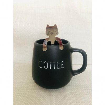 Conjunto Caneca Bojuda E Colher Gatinho Coffee