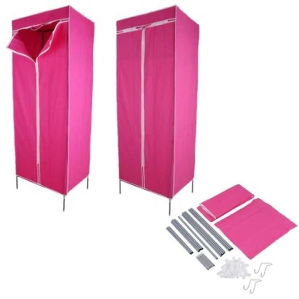Guarda Roupa Com Ziper Cabideiro Portatil Arara Organizador Prateleira Multiuso Praia Camping Rosa