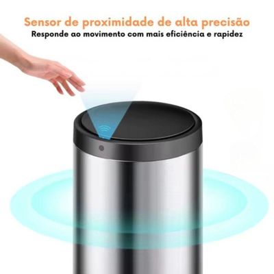 Lixeira Automática Redonda Em Aço Inox 50 Litros Com Sensor