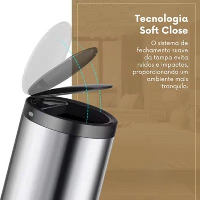 Lixeira Automática Redonda Em Aço Inox 50 Litros Com Sensor