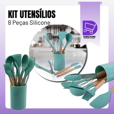 Conjunto De Utensílios De Cozinha Em Silicone, 8 Peças, Verde Escuro Prático E Durável
