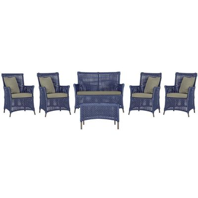 Jogo Sofá 4 Poltronas E Mesa Igapó Marrom E8 Trama Original Azul