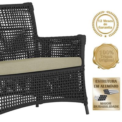Jogo Sofá 4 Poltronas E Mesa Igapó Preta E7 Trama Original Preto