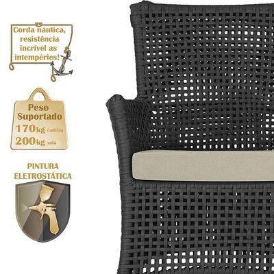 Jogo Sofá 4 Poltronas E Mesa Igapó Preta E7 Trama Original Preto