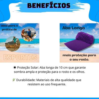 Kit 2 Viseiras Bonés Moda Blogueira Aba Longa Respirável Proteção Solar Verão Modelo 1