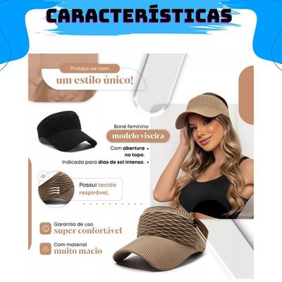 Kit 2 Viseiras Bonés Moda Blogueira Aba Longa Respirável Proteção Solar Verão Modelo 4