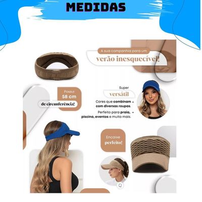 Kit 2 Viseiras Bonés Moda Blogueira Aba Longa Respirável Proteção Solar Verão Modelo 2