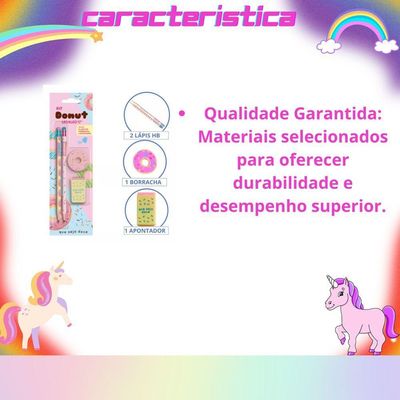 Kit Escolar Com 4 Peças Lápis Grafite Apontador Borracha Donuts Volta As Aulas
