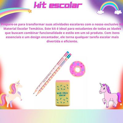 Kit Escolar Com 4 Peças Lápis Grafite Apontador Borracha Donuts Volta As Aulas