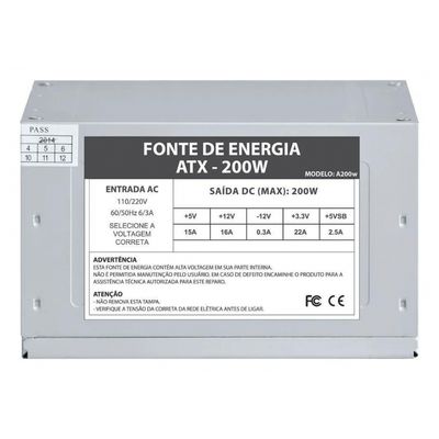 Fonte Atx 200W Oem 20+4 Pinos Vkoem Sem Cabo