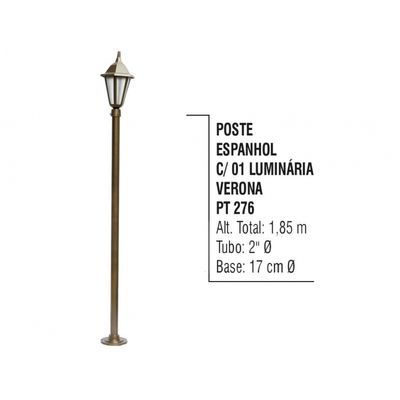 Poste Espanhol Jardim de Alumínio 01 Luminária Verona 1,85m