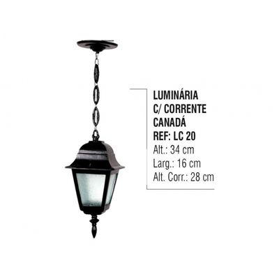 Luminária Externa e Interna Canadá com Corrente em Alumínio
