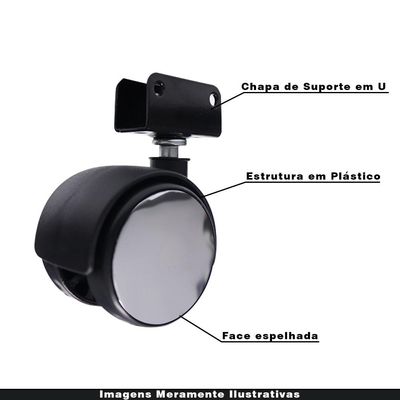 Kit 11 Rodízios para Móveis com chapa U sem Trava com Face Espelhado G14 - Celsus