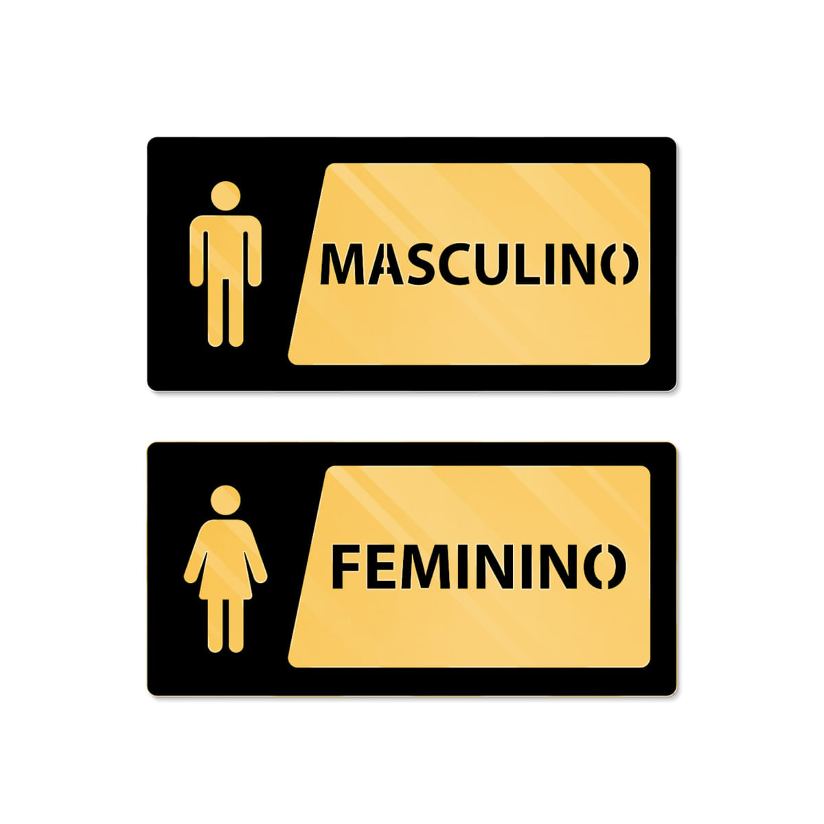 Placa Banheiro Espelhada Dourada - Par - 15x7,5cm