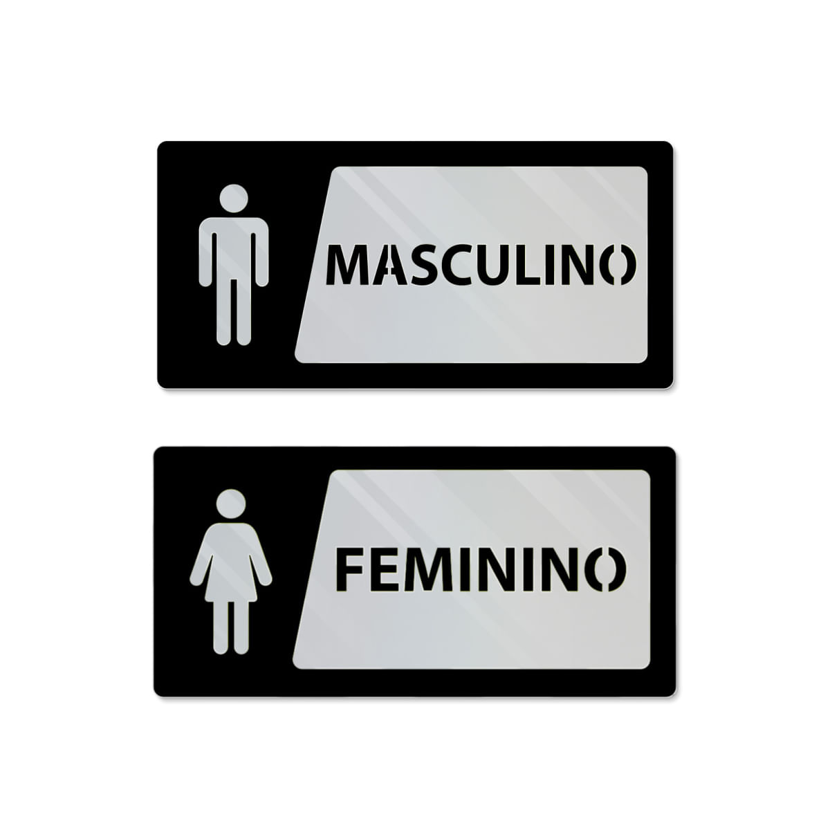 Placa Banheiro Espelhada Prata - Par - 20x10cm