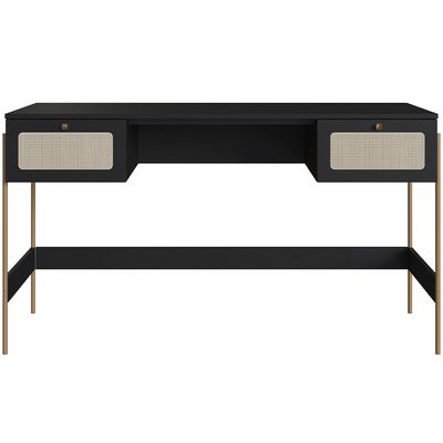 Estante Livreiro Home Office e Mesa Escrivaninha Industrial Indy A03 Nero Dourado - Lyam Decor