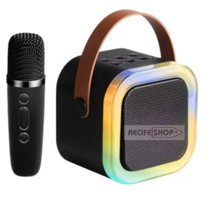 Caia na Festa com a Caixa de Som Bluetooth Rosa + Microfone para Karaokê com LED