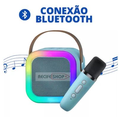 Caia na Festa com a Caixa de Som Bluetooth Rosa + Microfone para Karaokê com LED
