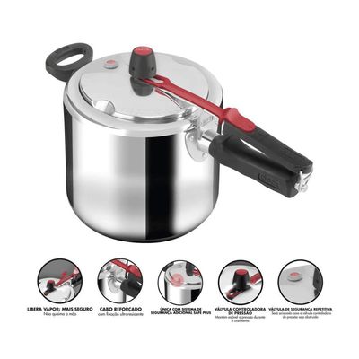 Panela de Pressao CLOCK 7,0L com Fechamento Interno Aluminio Polido