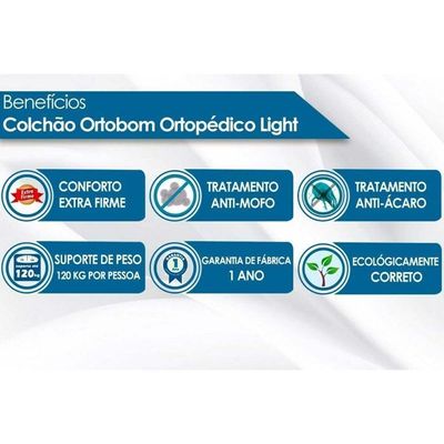 Cama Box Baú Solteiro: Colchão Anatômico Ortobom Ortopédico Light + Base Crc Courano White(88x188)