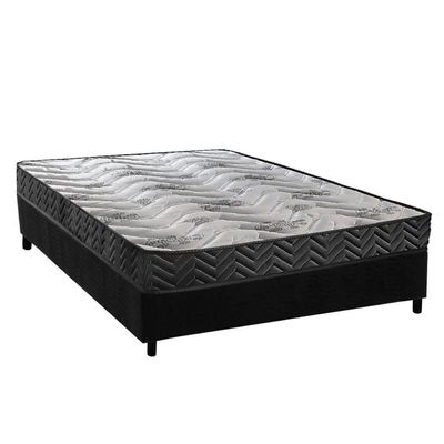 Conjunto Box Casal Colchão Espuma Paropas D45 Pasquale Wave Black + Base Crc Suede Black (138x188)