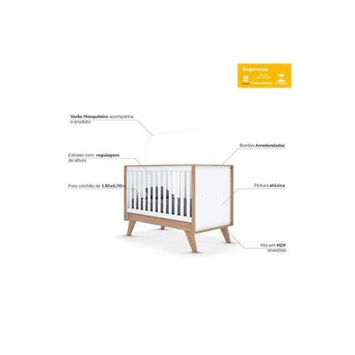 Quarto De Bebê Completo Confete 3 Peças (1 Guarda Roupa + 1 Berço + 1 Cômoda) Qi57 Branco-jequitiba